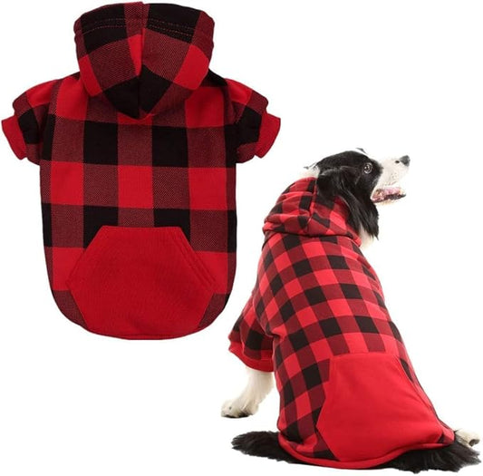 KOOLTAIL Plaid Dog Hoodie Pet Clothes Sweater with Hat and Pocket for Small Medium Large Size Dogs