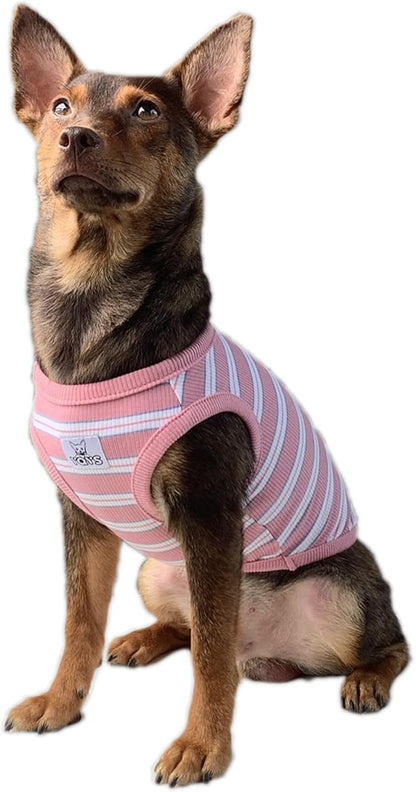 YQYS Dog Shirts Multi-Color Striped Cotton Vest for Small Dogs and Cats Puppy Clothes Teacup Dog Clothing Tank Top for Chihuahua Miniature Pinscher Pink XSmall