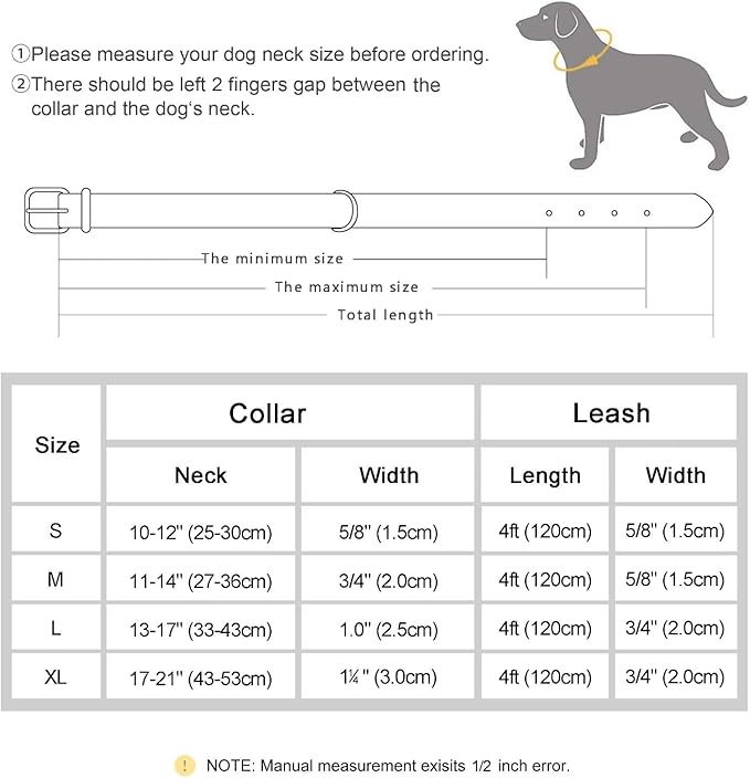 Didog Soft Padded Leather Dog Collar and Leash Set 4FT Leather