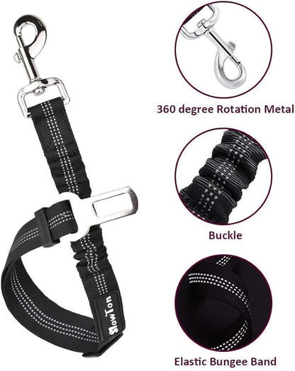 SlowTon Dog Seat Belt Harness for Car, Dog Car Harness Adjustable Mesh Breathable & Dog Seatbelt Safety Tether with Elastic Bungee for Small Medium Large Pets(Burgundy, Single Clip, M)