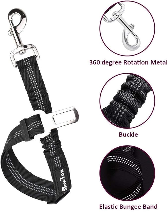 SlowTon Dog Seat Belt Harness for Car, Dog Car Harness Adjustable Mesh Breathable & Dog Seatbelt Safety Tether with Elastic Bungee for Small Medium Large Pets(Burgundy, Single Clip, XXXS)