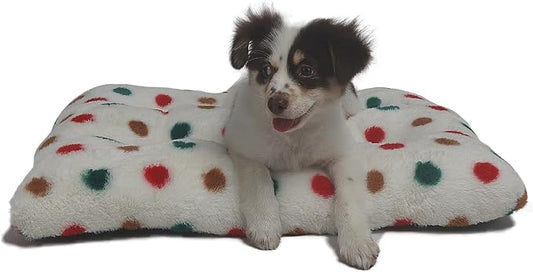 24 Inch Dog Crate Pad - Comfortable and Cozy 18x24 Dog Bed for Crate, Washable and Non-Slip Dog Beds for Small, White with Colorful Dots