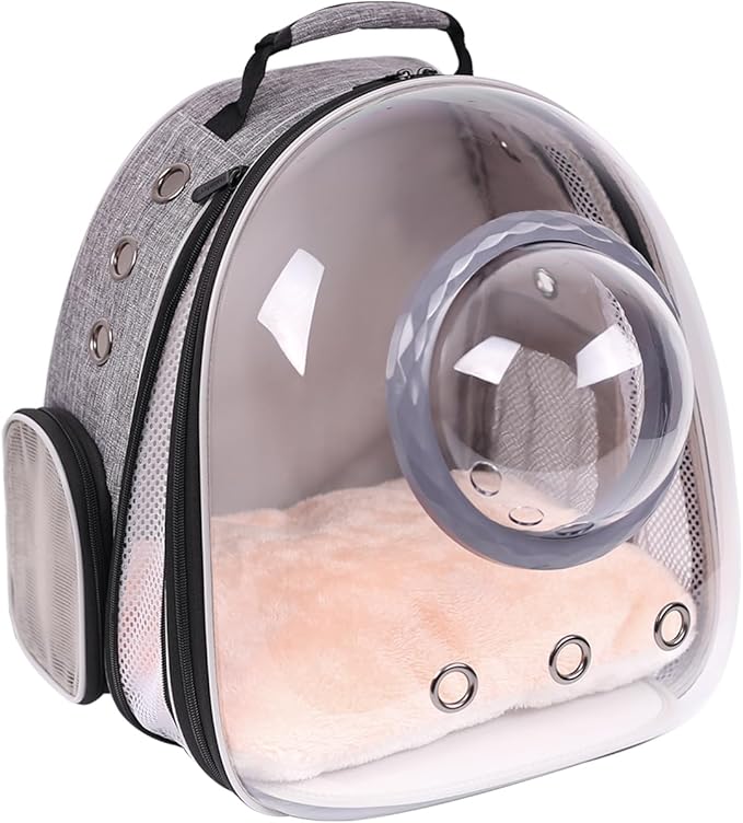 Bubble Cat Carrier Backpack Transparent Pet Carrier Backpack for Small Puppy and Bunny (Grey, Front Extension)