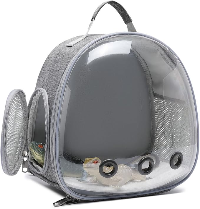 Small Animal Carrier Backpack Space Capsule Bubble Window Carrier Backpack for Lizard Guinea Pig (Linen ash)