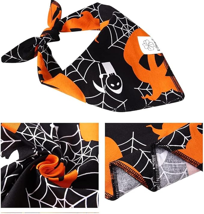 E-Clover Halloween Dog Bandanas-Pumpkin Dog Bandana Matching Scrunchie