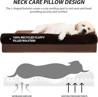 KSIIA Orthopedic Dog Bed Waterproof Dog Beds for Large Dogs Flannel Bolster Dog Couch Bed with Egg Crate Foam Removable Washable Cover & Nonskid Bottom 40 x 32 Inch,