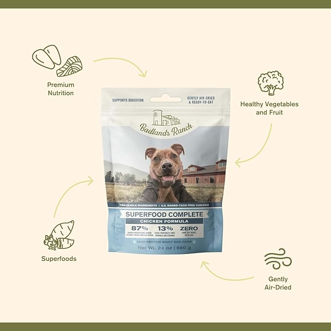 by Katherine Heigl- Superfood Complete, Air-Dried Adult Dog Food - High Protein, Zero Fillers, Superfood Nutrition (24 oz., Premium Chicken)