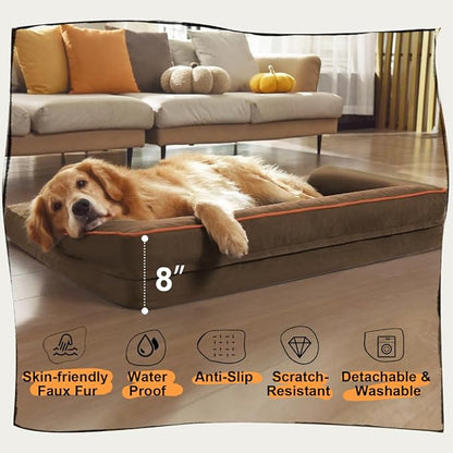 Large Dog Bed Orthopedic Washable: Extra Brown XL XLarge Big Dog Bed with Washable Bolster & Memory Foam Couch Sofa