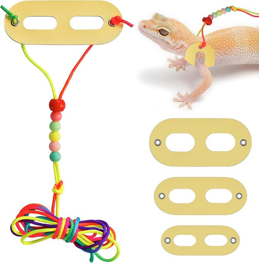 Bearded Dragon Leash & Harness 3 Size, Adjustable Leather Lizard Reptiles Harness Leash for Guinea Pig,Chameleon and Other Small Animals-Yellow