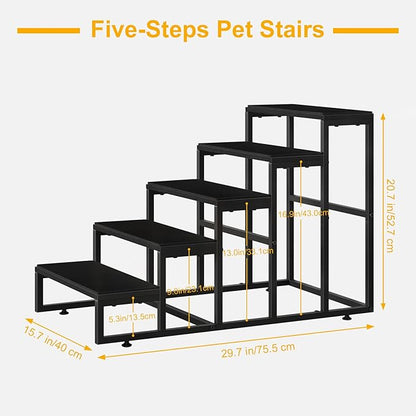 5 Steps Dog Stairs for Small Dogs Wood Pet Stairs for High Bed Black Dog Bed Stairs for Large Dog Pet Steps for Small Dogs for Tall Beds Dog Steps for Couch Support up to 100 lbs