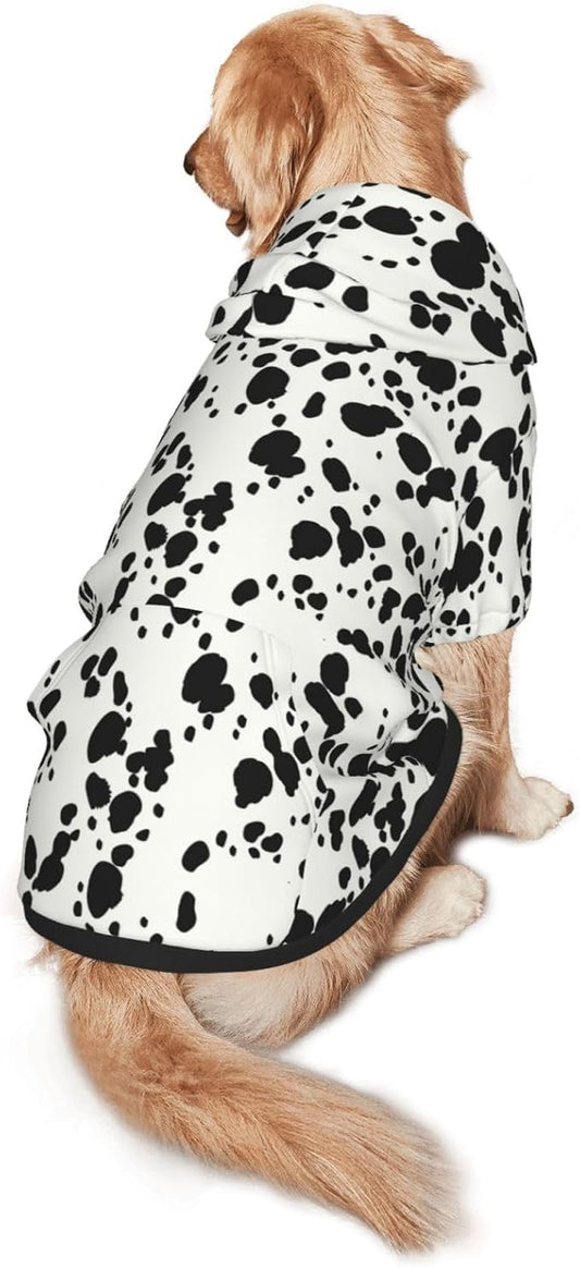 Halloween Dalmatian Dog Costume, Cute Animal Dalmatians Print Winter Clothes Sweaters for Halloween Cosplay Autumn Pets' Wear Dog Winter Hoodies with Pocket for Medium Large Dogs L