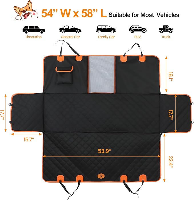 Dog Car Seat Cover for Back Seat 5 in 1 Convertible Dog Hammock Frontal 60/40 Split