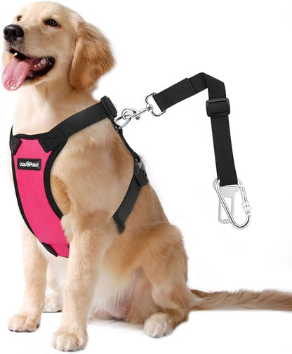 Dog Vehicle Safety Vest Harness, Adjustable Soft Padded Mesh Car Seat Belt Leash Harness with Travel Strap and Carabiner for Most Cars, XXL Size, Magenta