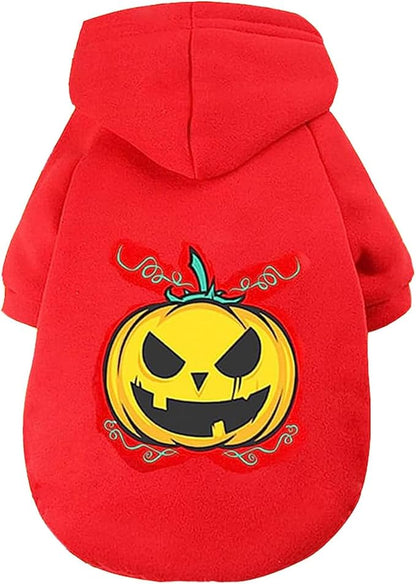 Dog Hoodie Sweater Cat Halloween Hoodies Pet Pumpkin Clothes Dog Fleece Hooded Sweatshirt Puppy Apparel Chihuahua Clothes Red Small