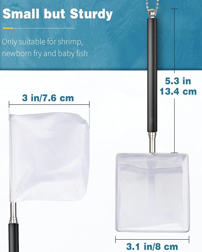 Pawfly Aquarium Shrimp Net Tiny Fish Tank Net with Extendable Stainless Steel Handle Fine Net Mesh for Shrimp Baby Fish Food Residue Debris Skimming Net for Small Ponds