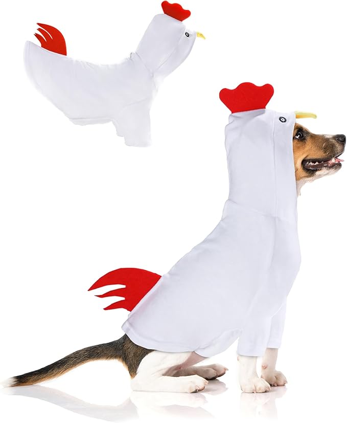 DELIFUR Dog Halloween Chicken Costume - Dog Thanksgiving Hoodies for Small Medium Pet Cute Animal Clothes Cosplay Sweatshirt for Boston Terrier (Chicken, Back: 19.5")