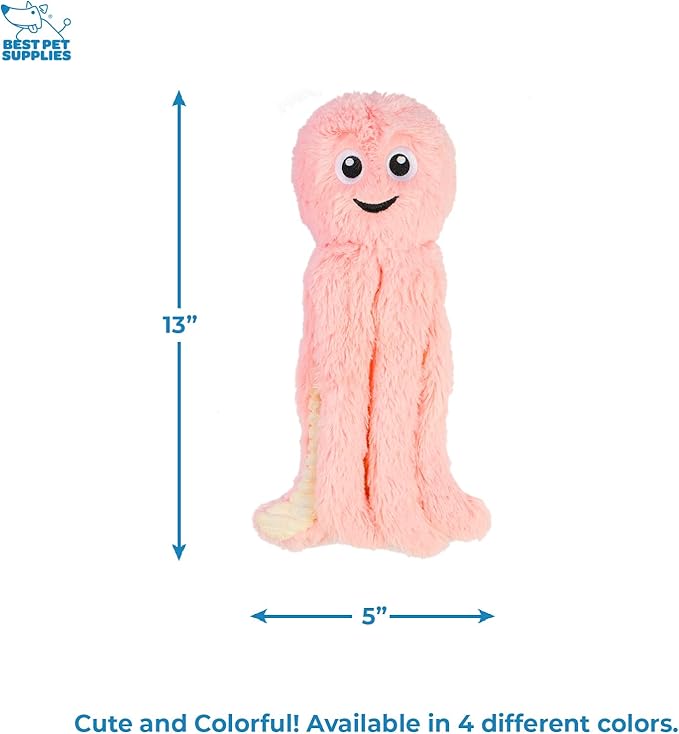 Best Pet Supplies OctoMutant Crinkle Plush Dog Toys for Interactive Play, Puppy and Senior Indoor Play, Colorful Octopus Toy Shape, Soft Head Stuffing, Cute and Cuddly - Pink