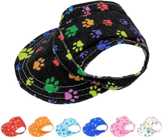 PET SHOW Dog Baseball Cap Dog Paw Print Peaked Cap Pet Sun Hats with Ear Holes Sport Hat for Small Medium Doggies Adjustable Drawstring Puppies Cats Visor Hat Girls Boys Black/XS