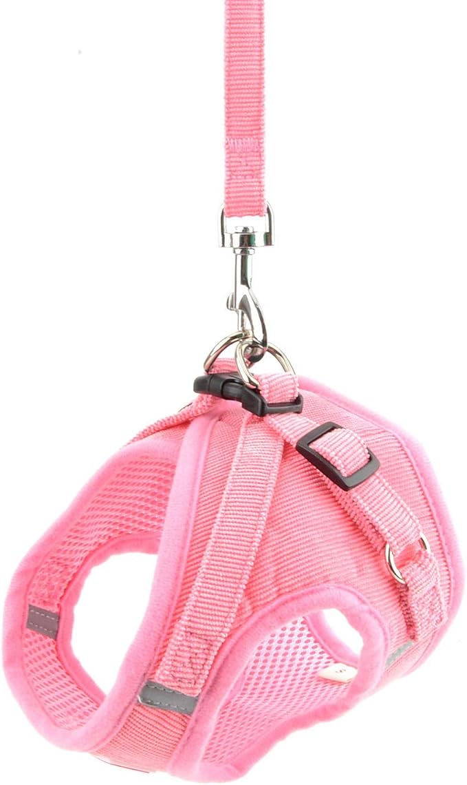 Zunea No Pull Dog Harness and Leash Set for Small Sized Dogs Adjustable Reflective Puppy Boy Girl Vest Harnesses Soft Corduroy Mesh Padded Step-in Cat Harness for Pet Chihuahua Pink S