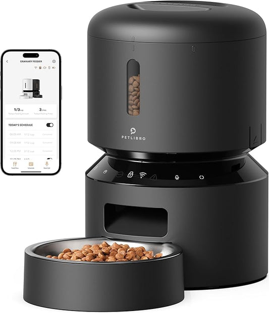 PETLIBRO Automatic Cat Feeder, 5G WiFi Automatic Pet Feeder with Freshness Preservation, 3L Timed Cat Feeders for Dry Food, Up to 48 Portions 10 Meals Per Day, Granary Pet Feeder for Cat/Dog, Black