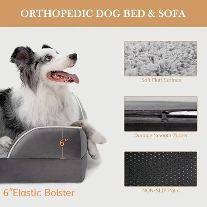 XXL Orthopedic Dog Bed for Extra Large Dogs, Waterproof Orthopedic Foam Dog Beds, Washable Dog Sofa Bed with Removable Cover & Non-Slip Bottom(XX-Large,Grey)