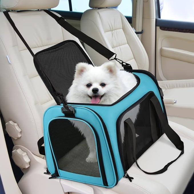 Henkelion Large Cat Carriers Dog Carrier Pet Carrier for Large Cats Dogs Puppies up to 25Lbs, Big Dog Carrier Soft Sided, Collapsible Travel Puppy Carrier - Large - Blue