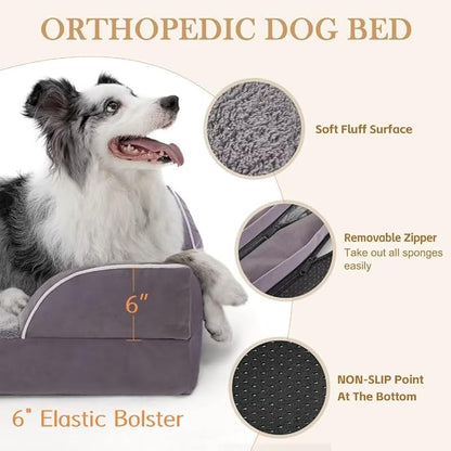 XXL Waterproof Orthopedic Dog Bed for Extra Large Dogs, Orthopedic Foam Dog Beds, Washable Dog Sofa Bed with Removable Cover & Non-Slip Bottom(XX-Large,Purple)