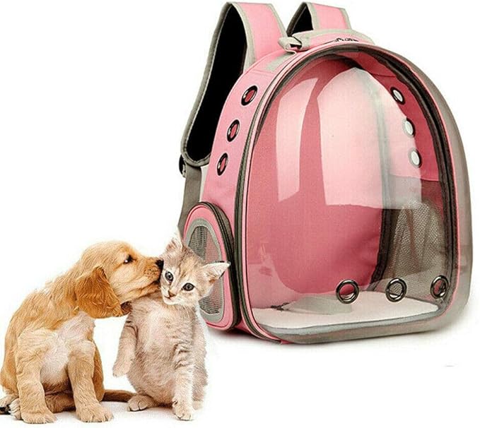 Magik Astronaut Pet Cat Dog Kitten Puppy Carrier Backpack Travel Full-View Breathable Bag Case Capsule for Small Dog and Cats, Transparent Waterproof Hiking Camping, Airline Approved (Pink)