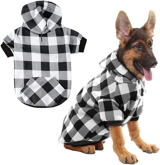 KOOLTAIL Plaid Dog Hoodie Pet Clothes Sweater with Hat and Pocket for Small Medium Large Size Dogs