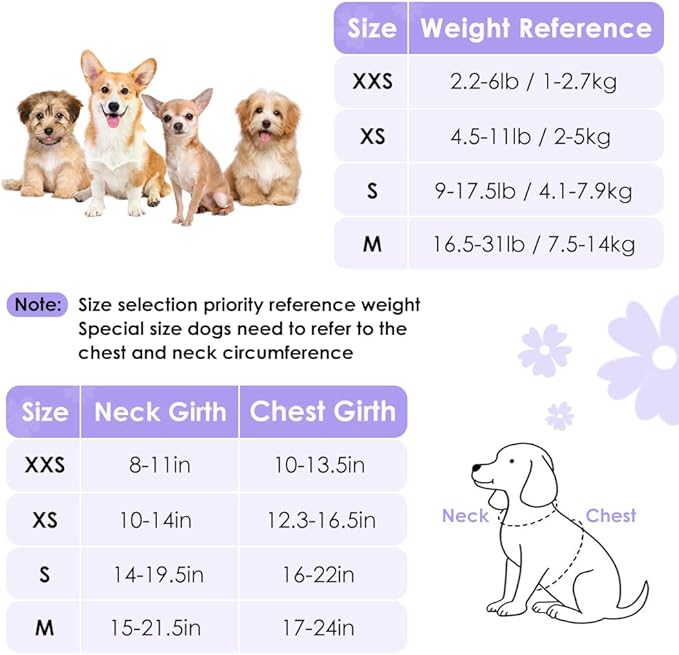 SlowTon No Pull Dog Harness with Leash - Soft Lightweight Floral Pattern Puppy Harness, Adjustable Pet Harness for Small Medium Dogs Doggie (Purple XXS)