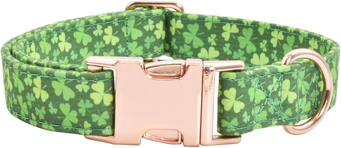 Cotton Dog Collar Metal Buckle Daisy Summer clover2, L(15-23in))