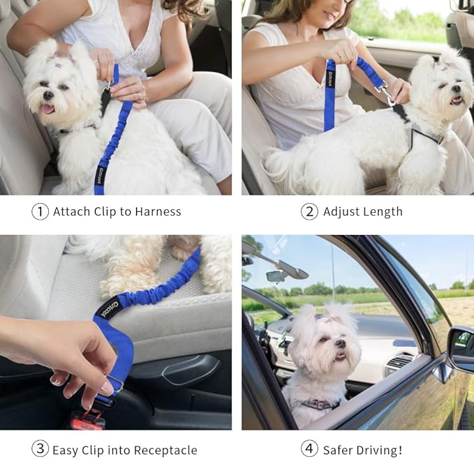 Dog seat Belt 2 Pack Adjustable Elastic Durable Nylon Pet Dog Car Seat Belt Pet Puppy Safety Leash Leads Car Vehicle Seatbelt for Dogs,Cats and Pets (Blue)