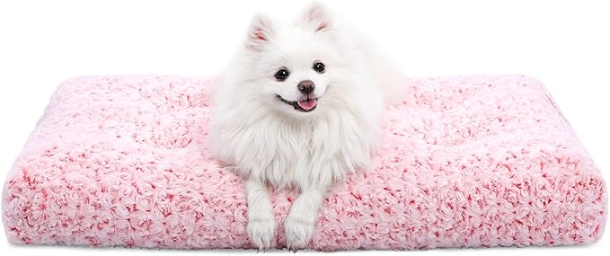 KSIIA Washable Dog Bed Deluxe Plush Dog Crate Beds Fulffy Comfy Kennel Pad Anti-Slip Pet Sleeping Mat for Large 23" x 18", Pink