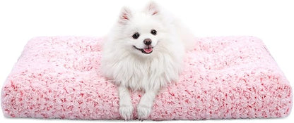 KSIIA Washable Dog Bed Deluxe Plush Dog Crate Beds Fulffy Comfy Kennel Pad Anti-Slip Pet Sleeping Mat for Large 23" x 18", Pink