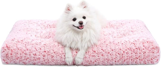 KSIIA Washable Dog Bed Deluxe Plush Dog Crate Beds Fulffy Comfy Kennel Pad Anti-Slip Pet Sleeping Mat for Large 29" x 21", Pink