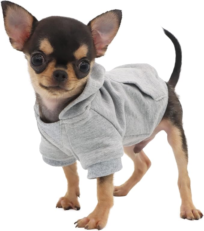 LOPHIPETS Lightweight Cotton Hoodie for Small Dogs – Hooded Sweatshirt for Chihuahuas Puppy and Toy Breeds-Grey/XXS