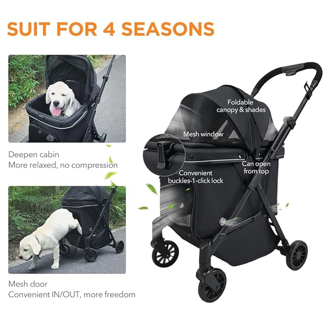 Pet Stroller for Small Dogs – No-Zip Deep Seat