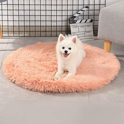 31 Inch Plush Dog Bed Mat Warm Fluffy Round Puppy Crate Pad with Anti-Slip Waterproof Bottom Soft Comfy Pet Kennel Mat for Small and Medium Dogs Sleeping(Orange)