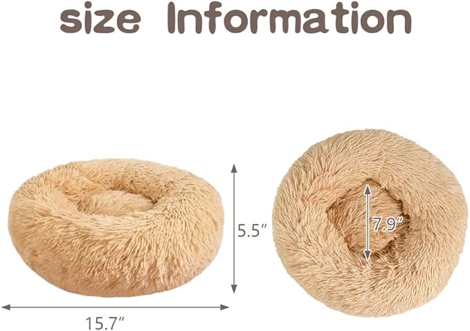 otoez Kitten Puppy Bed Extra Small XS Round Dog Cat Beds Anti Anxiety Plush Pet Calming Donut Bed with Non-Slip Waterproof Bottom (15.7", Oatmeal)
