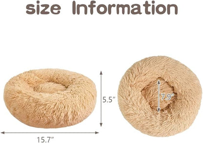 otoez Kitten Puppy Bed Extra Small XS Round Dog Cat Beds Anti Anxiety Plush Pet Calming Donut Bed with Non-Slip Waterproof Bottom (15.7", Oatmeal)