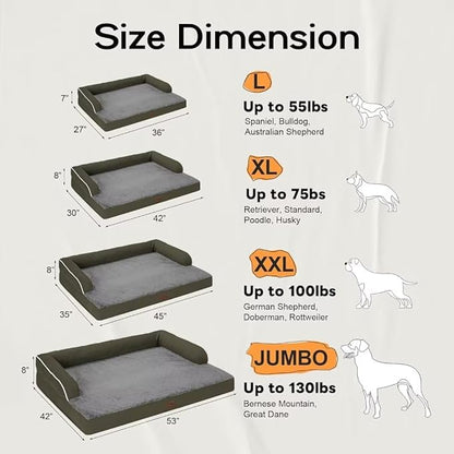 Large Dog Bed Orthopedic Washable: Orthopedic Dark Green Dog beds for Large XXXLarge Size Dogs