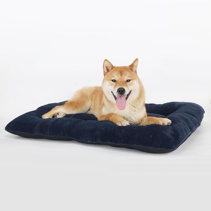 36 Inch Dog Crate Bed Machine Washable,24x36 Dog Bed for Crate Pet Bed for 55lb Dog Medium Large Breed Dogs,Dog Crate Mat 36 Inch Soft Fulffy Plush Cozy Sleeping with Anti-Slip Bottom(Navy Blue)