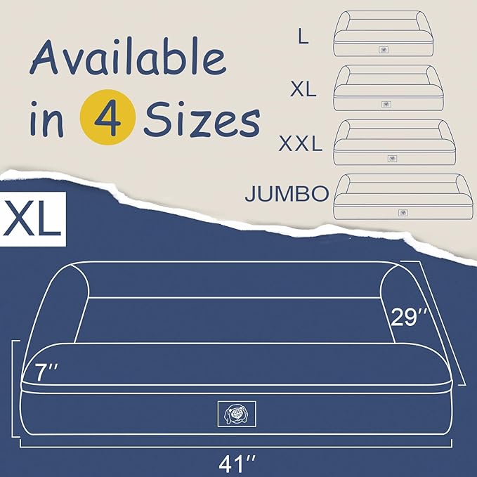 Orthopedic Washable Large Dog Bed: XLarge Dog Bed Bolster Waterproof