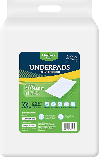 Unifree Disposable Underpads 40 Count, 36x36 Inch)