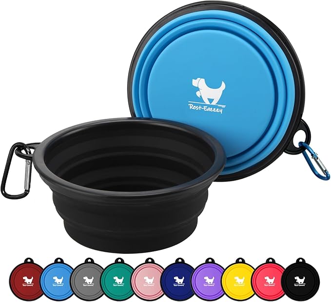 Rest-Eazzzy Large Collapsible Dog Bowls for Travel, 2-Pack Dog Portable Water Bowl for Dogs Cats Pet Foldable Feeding Watering Dish for Traveling Camping Walking with 2 Carabiners, BPA Free