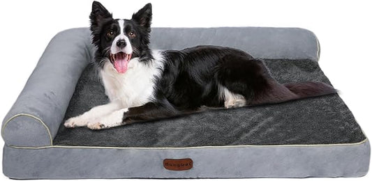 Orthopedic Dog Bed Waterproof Large Dog Bed with Removable Bolsters & Washable Cover 47" x 31" x 8" Light