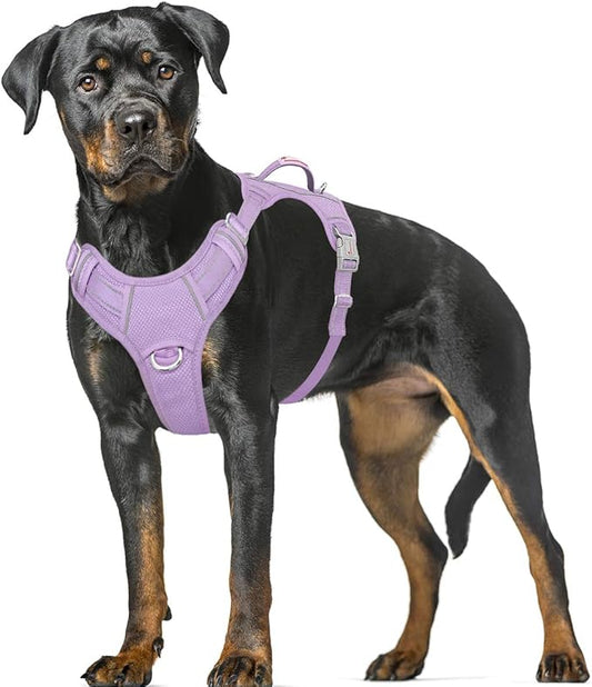 BARKBAY No Pull Dog Harness Large Step in Reflective Dog Harness with Front Clip and Easy Control Handle for Walking Training Running with ID tag Pocket(Violet Purple