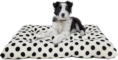 36 Inch Crate Mat Fits 40-70 lbs Medium to Large Dogs, Soft and Cozy Washable Pet Bed, 36 x 22 Dog Crate Bed, Short Hair, Anti-Slip, White with Black Dots