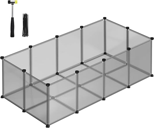 SONGMICS 20 Panels Pet Playpen with Floor, Small Animal Playpen, Pet Fence Indoor, DIY Plastic Enclosure for Guinea Pigs, Bunny, Hamsters, Hedgehogs, 56.3 x 28.7 x 18.1 Inches, Gray ULPC002G01