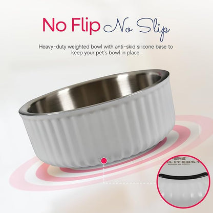 Stainless Steel Pet Bowl - Dog Food Bowl with Anti-Skid Bottom - Metal Cat Bowls - Water Bowl for Small, Medium, and Large Pets - Rust-Proof and Dishwasher-Safe (White, 40 Oz/1200ml)